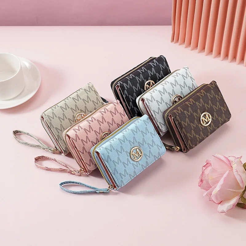 Women Accessories Bag - Threefold Zipper Wallet with Letter Pattern,