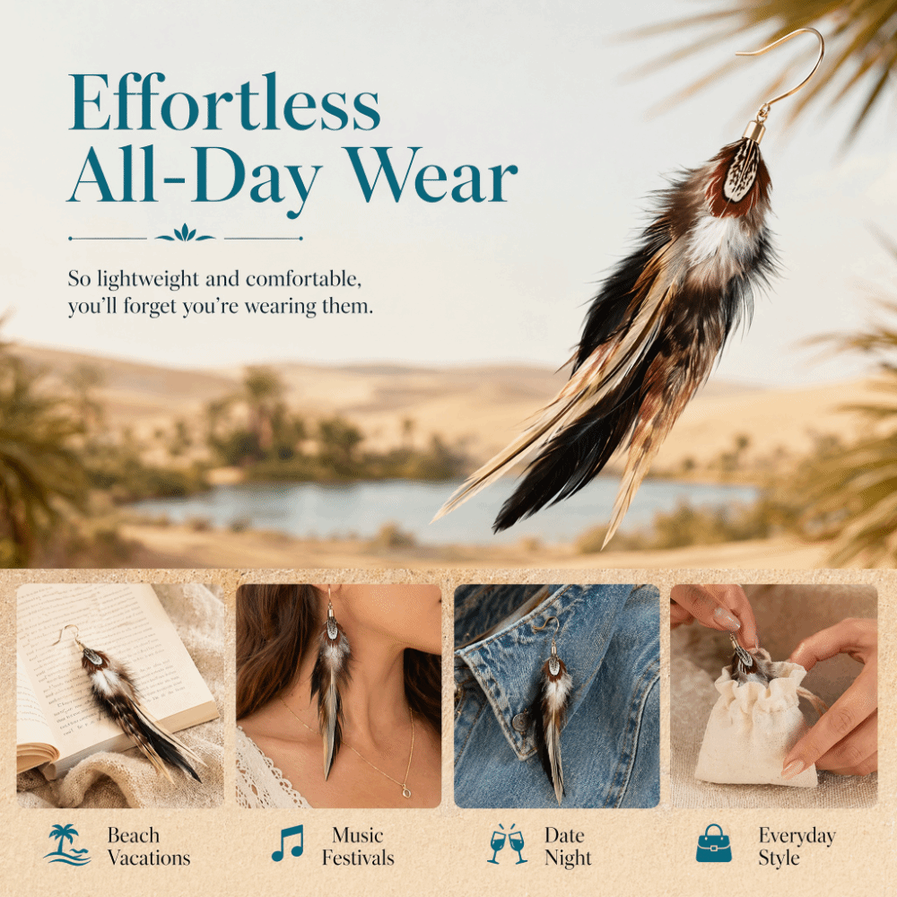 Unique Boho Long Feather Dangl - Tassel Earrings Boho recension och pris